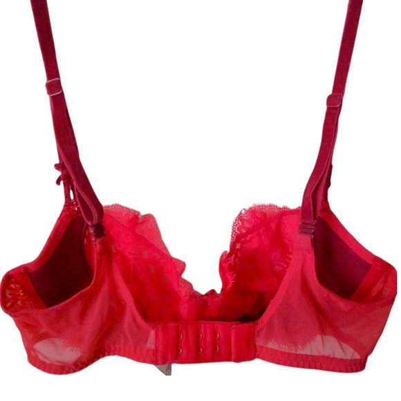 Victorias Secret Womens Dream Angels Red Sheer Lace Underwire Sheer Half Bra 32C - Picture 6 of 12